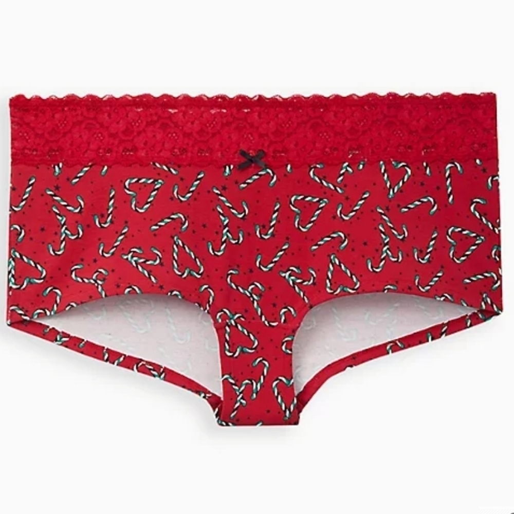 BOYSHORT PANTY - COTTON CANDY CANE RED